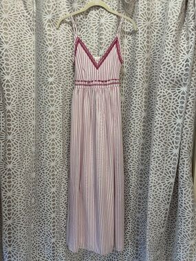 Japna Pink and White Striped Maxi Dress with Embroidery